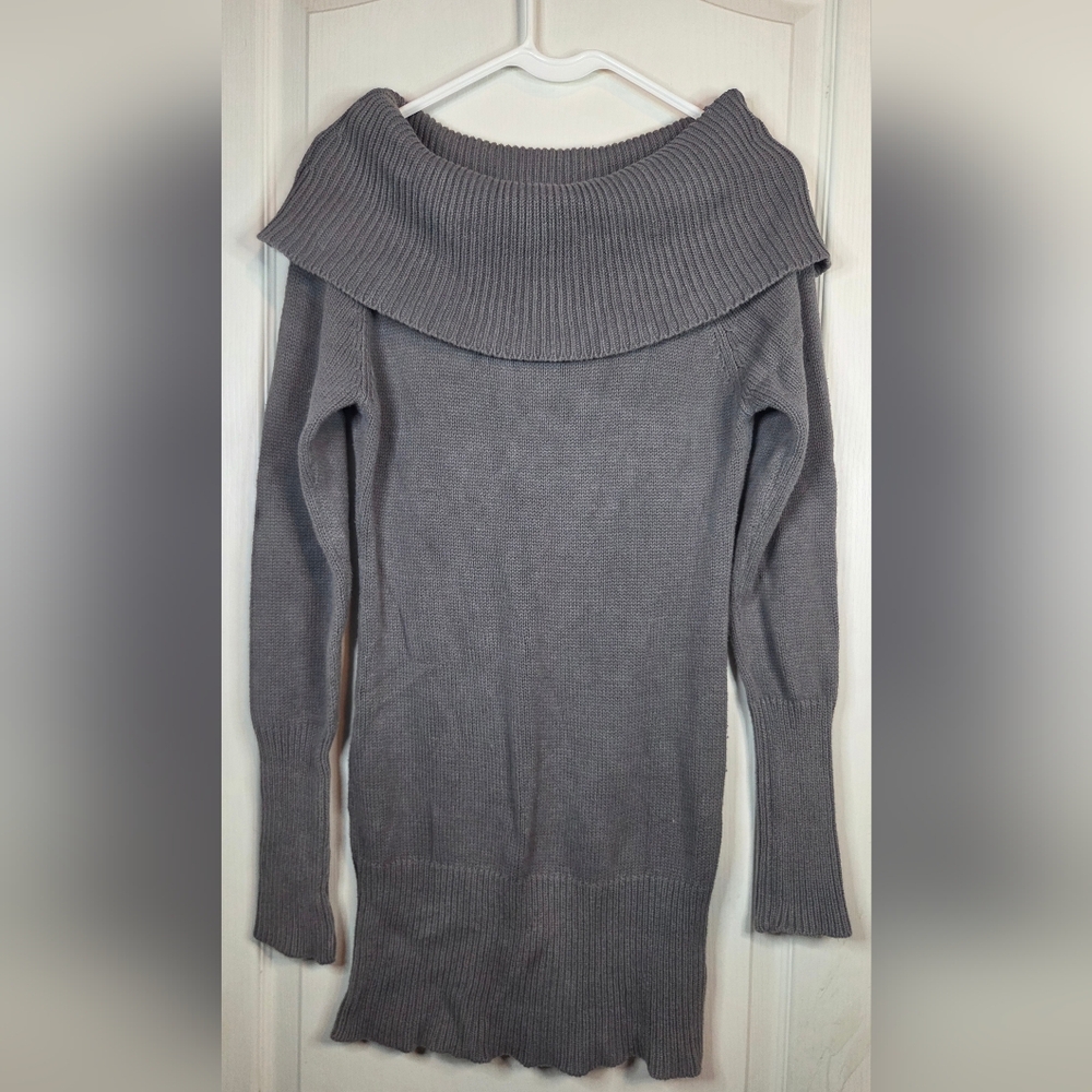 VTG Y2K Guess Charcoal Cowl Neck Sweater Dress Size Med. - Picture 2 of 11